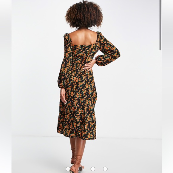 NWT Missguided milkmaid midi dress Floral Ruched Dress - Picture 10 of 12